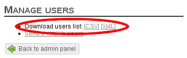 Download list of users link on manage users Download list of users link on manage users