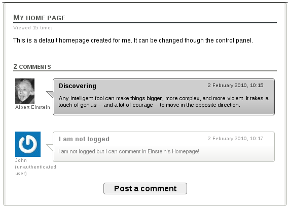 Comment of a logged in person Comment of a logged in person