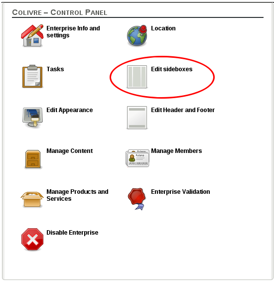 Edit sideboxes on enterprise control panel