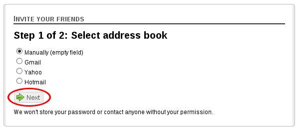 Manually invitation for user. Step 1
