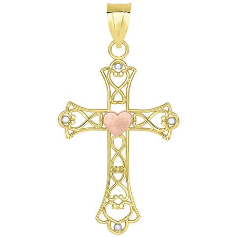 14kyellowandrosegoldopenloveknotheartcrosspendant 1 0657c92f 254f 42a6 a9c1 b48b97f3fd3f 1024x1024@2x photoroom display